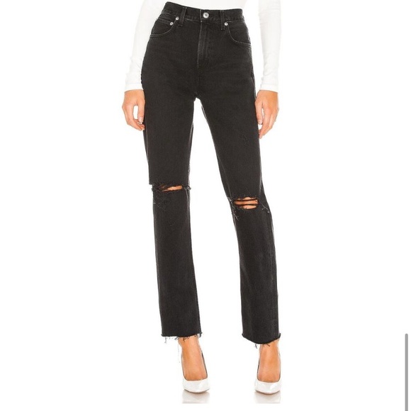 Agolde Denim - AGOLDE Cherie High Rise Straight Jeans Very Dark Grey Size 25